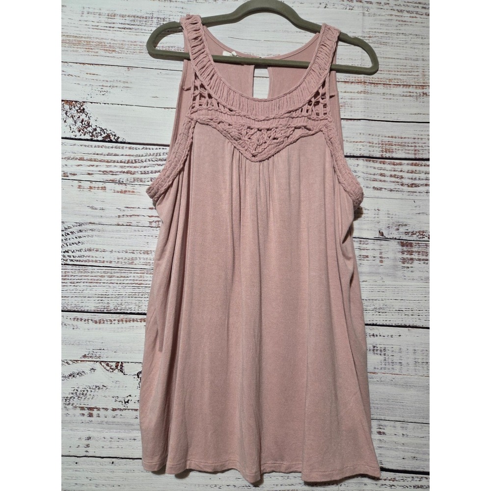 Maurices Womens 2X Pink Crochet Neck Sleeveless Tank Top Keyhole Back Boho